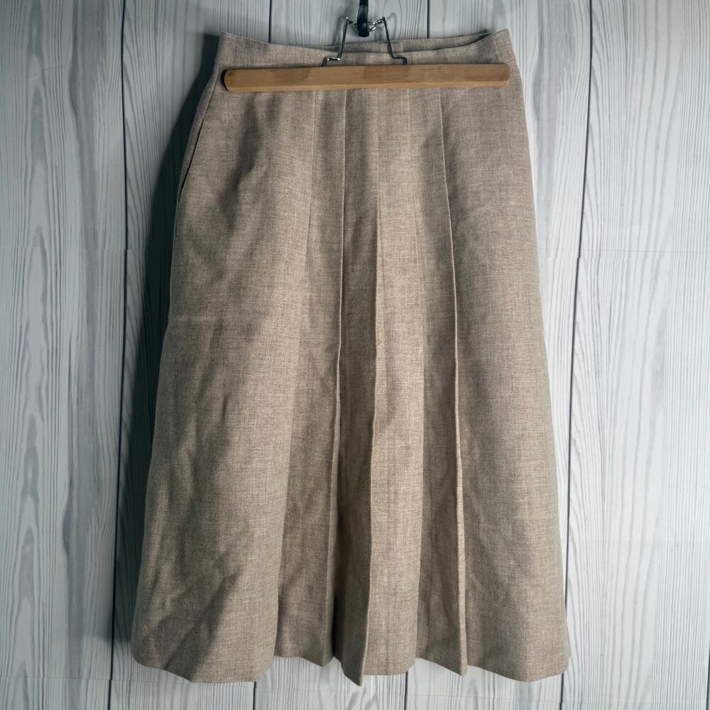 Vintage Khaki Union USA 70% Wool Pleated Skirt Size 9/10 70s 80s Capsule Luxury